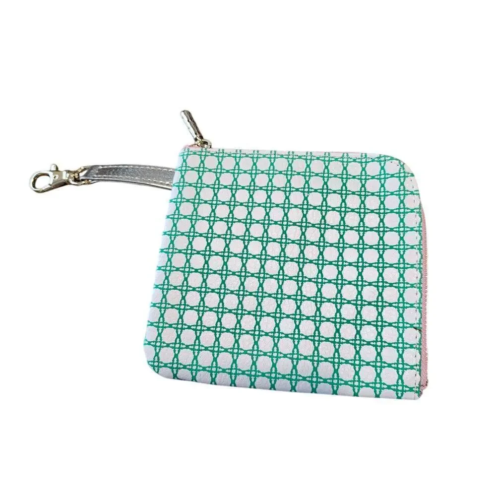 Lilly Pulitzer Small Zip Pouch Wallet Green Plaid Preppy Coquette Coin Purse